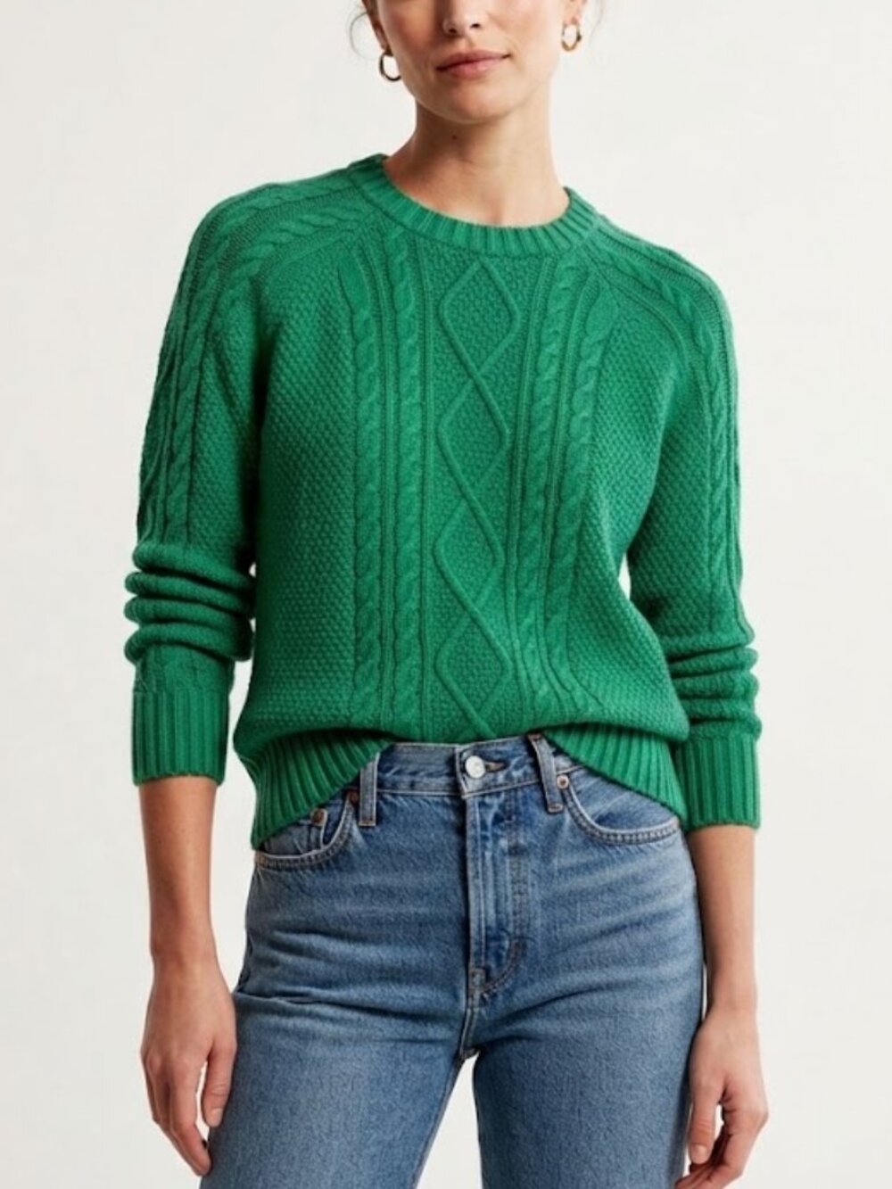Gap Emerald Green Cable Knit Crewneck Cotton Sweater Size M